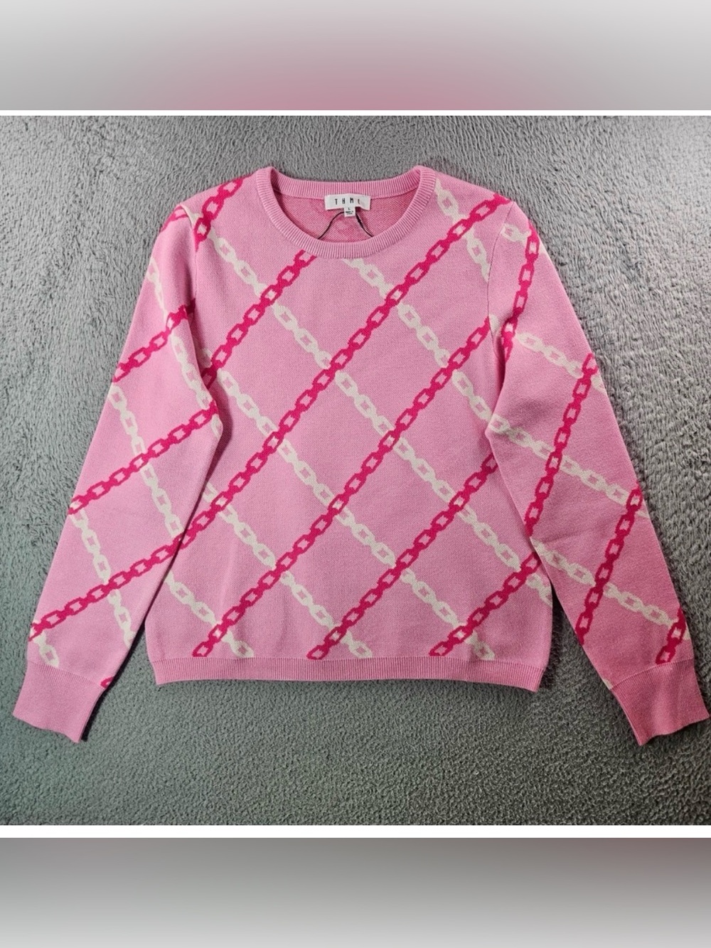 THML Pink Chain-Pattern Crewneck Sweater
